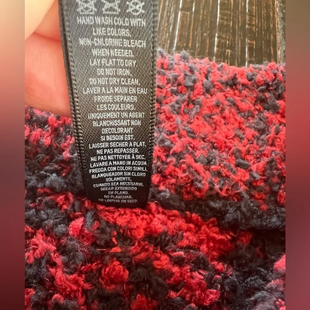 SKIMS Cozy Knit Sweater Red Black Full Zip Brick Buffalo Check Plaid L/XL